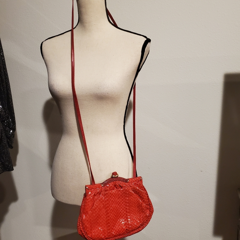 Vintage red snakeskin leather crossbody